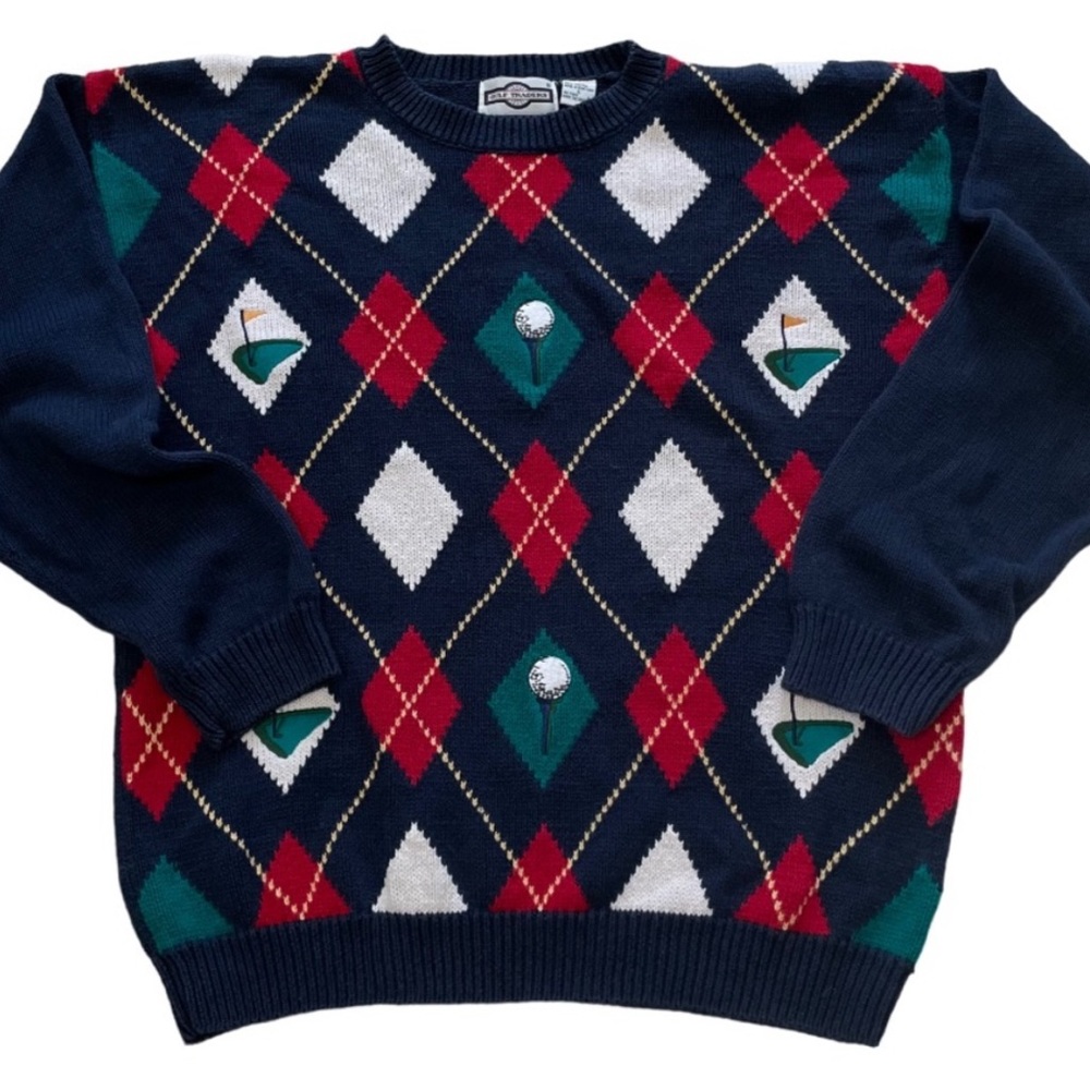 Gulf Traders Vintage Argyle Crewneck Golf Sweater